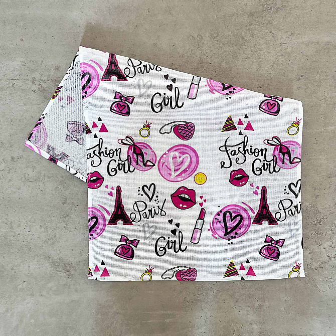 Кухонний рушник рогожка з принтом Paris and Fashion Girl GM Textile 35х61см 180г/м2 (Біло-рожевий) Суми - фото 1