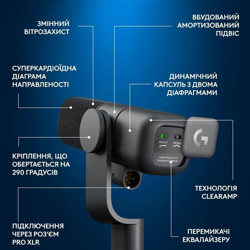Мікрофон Logitech G Yeti Studio Active Dynamic XLR Black (988-000565) Чорний Харків - фото 7