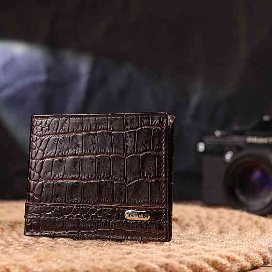 Зажим из натуральной фактурной кожи Коричневый (CANPELLINI) Киев