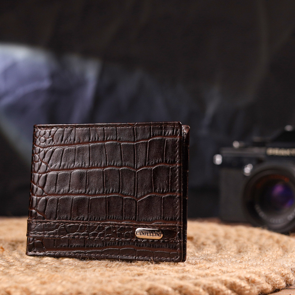 Зажим из натуральной фактурной кожи Коричневый (CANPELLINI) Киев - изображение 2