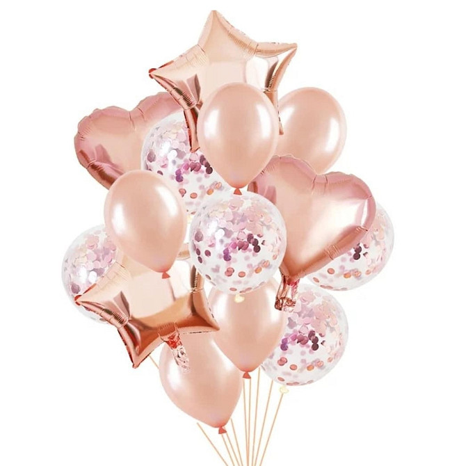 Фонтан из шаров розовое золото с конфетти 14шт Киев - изображение 1