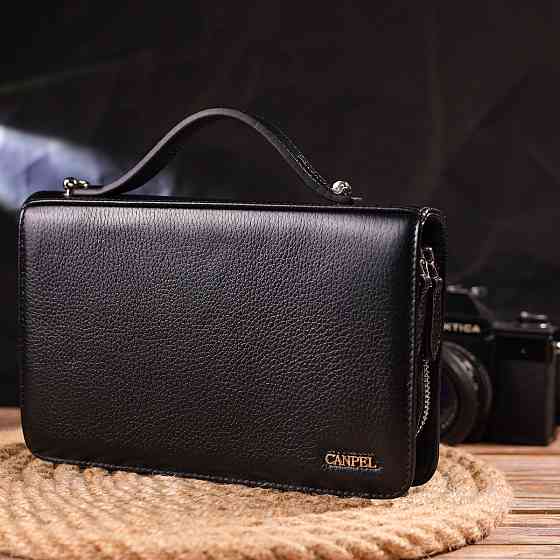 Оригинальная мужская барсетка на два отделения из натуральной зернистой кожи CANPELLINI 21567 Черная Киев