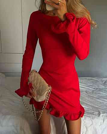 Женское романтичное мини платье с воланами из итальянского трикотажа Красный, 44/46 Одесса