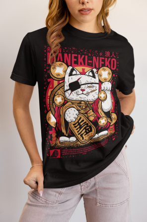 Футболка для хлопчика з аніме принтом Джапанесе Ладй Лукк Манекі оверсайз (зріст від 165 до 180) Чорний AnimeJ0749m Дніпро