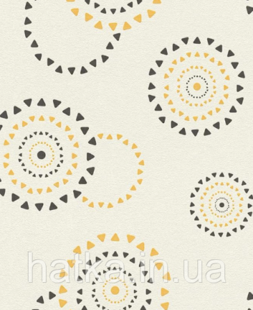 Шпалери вінілові на флізеліні Rasch Clasik 0,53х10 дитячі кола фігури жовті чорні на беж Київ