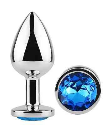 Анальная пробка с кристаллом EGZO - Silver Round Plug Blue size S Sex Aura Киев