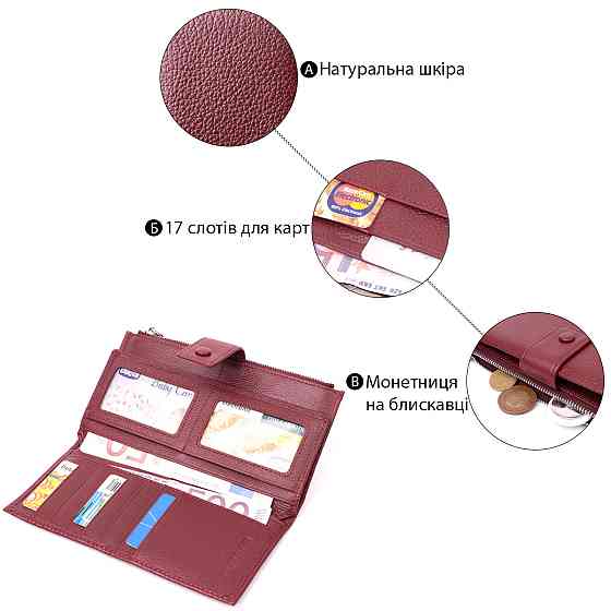 Вертикальный женский кошелек-клатч из натуральной кожи ST Leather 22535 Бордовый Киев