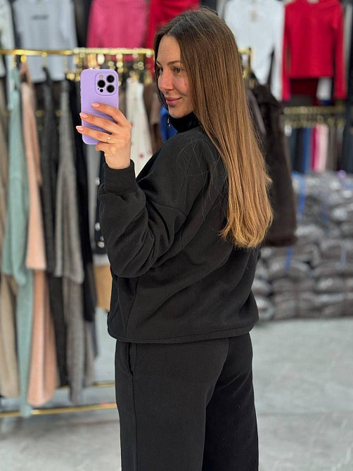 Жіночий теплий прогулянковий костюм вільного крою турецький фліс Чорний, 46/48 Одеса - фото 2