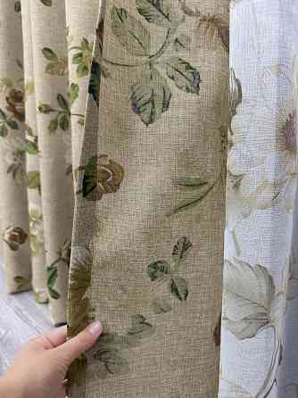 Комплект штор VR-Textil Лен Прованс 150х270 2шт и Тюль 400х270 2081ш-1865т Бежевый с коричневым и белым 71-209/3 Киев