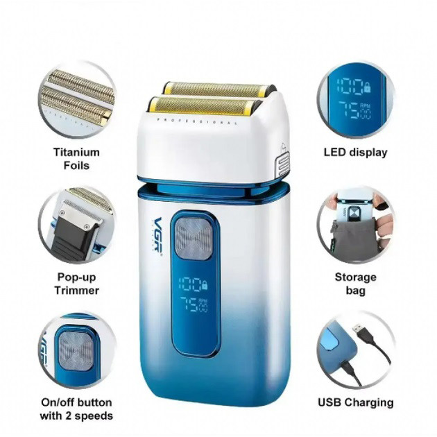 Електрична бритва з вбудованим акумулятором VGR, Чоловіча електрична акумуляторна електробритва IN-42 Львів - фото 2