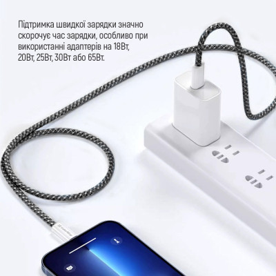 Дата кабель USB-C to USB-C 1.0m 60W 3.0А black ColorWay (CW-CBPDCC061-BK) Вінниця - фото 3