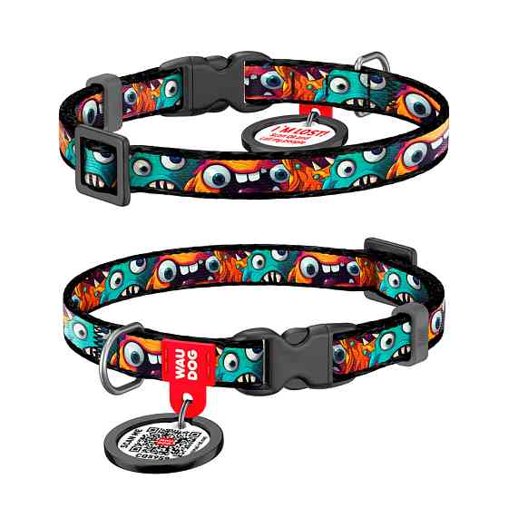 Нашийник для котів та дрібних порід собак нейлоновий WAUDOG Nylon з QR паспортом, малюнок "Зуба Коломыя