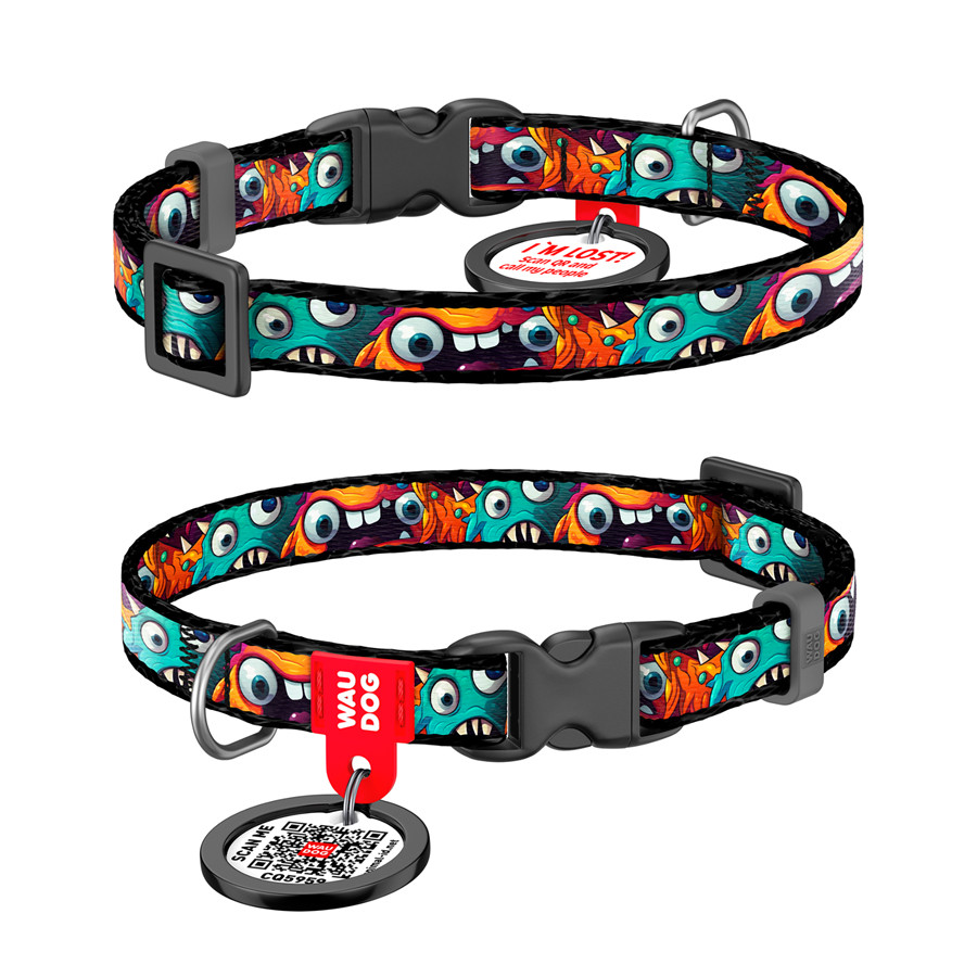 Нашийник для котів та дрібних порід собак нейлоновий WAUDOG Nylon з QR паспортом, малюнок "Зуба Коломыя - изображение 1