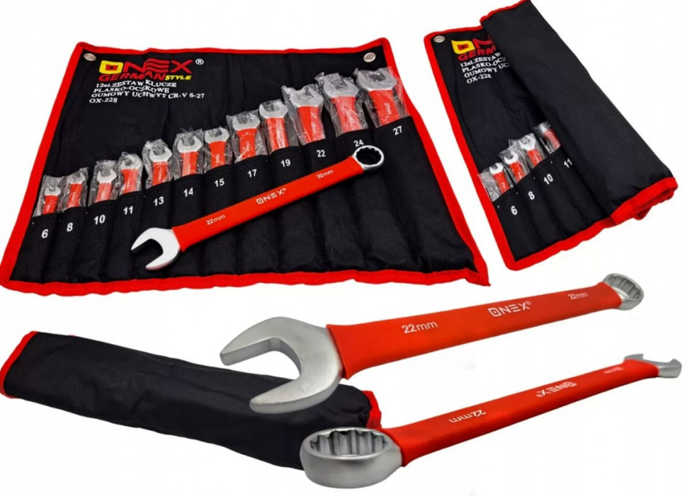 OX-228 Набір комбінованих гайкових ключів 6-27 мм 12 шт на ганчірці з гумовими ручками Cr-V Одеса - фото 8