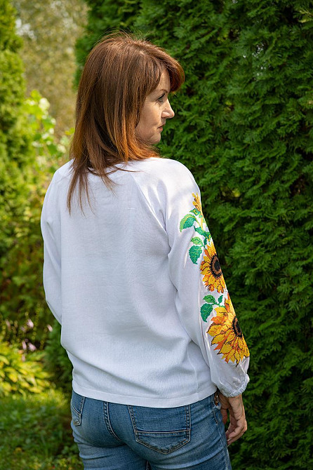 Вишиванка жіноча, лляна з довгим рукавом, біла, топ Київ - фото 3