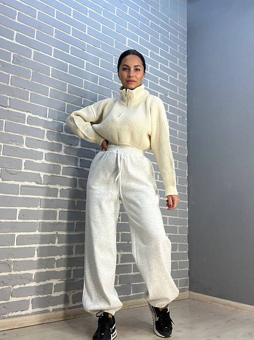 Штаны женские W 6632 спортивные джоггеры утепленные двойная белая резинка на талии светло серые, светло-серый, M Киев - изображение 6