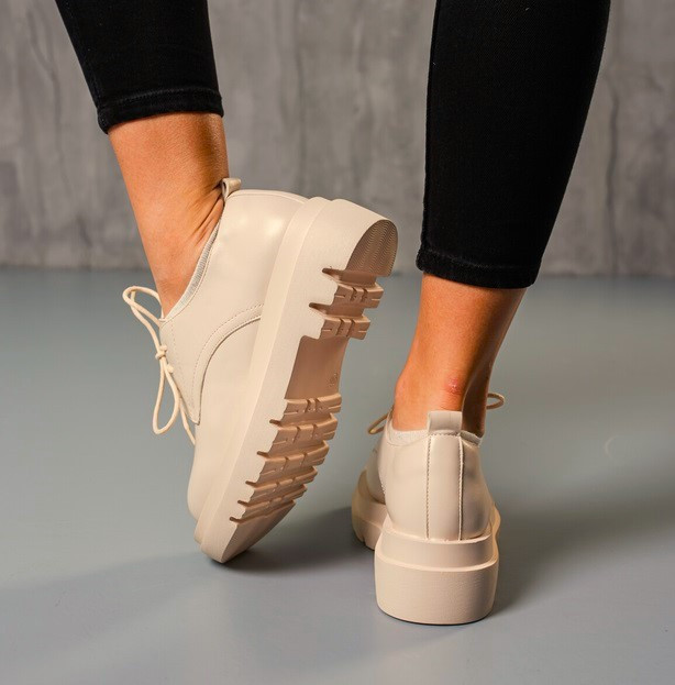 Жіночі Бежеві Броги Туфлі Оксфорди Танкетка Сліпони Шкіряні Мокасини (розміри: 36,37,38,39,40,41) Дніпро - фото 9