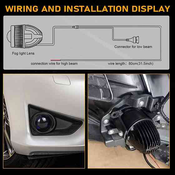 Туманки 2.0" Bi-LED Fog Projector Lens 6000K For Toyota Corolla Sienna C-HR Fortuner Харків