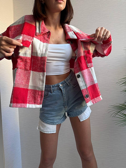 Жіноча тепла оверсайз сорочка у клітинку на гудзиках кашемір Одеса - фото 7