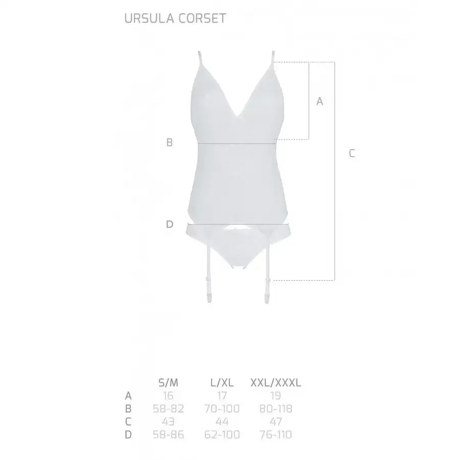 Корсет із пажами, трусики з ажурним декором та відкритим кроком Passion URSULA CORSET S/M, white Львів - фото 5