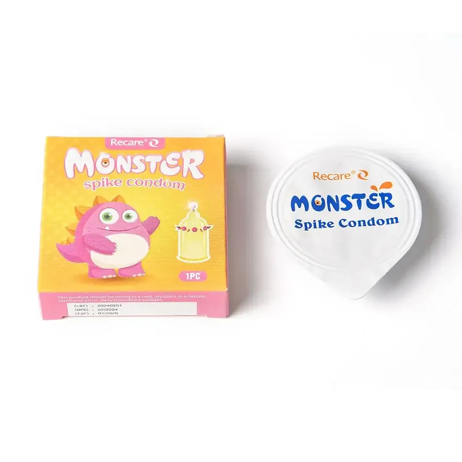 Насадка на член Recare Pink Monster Spike Condom (презерватив с шариками и усиками) Львов - изображение 4
