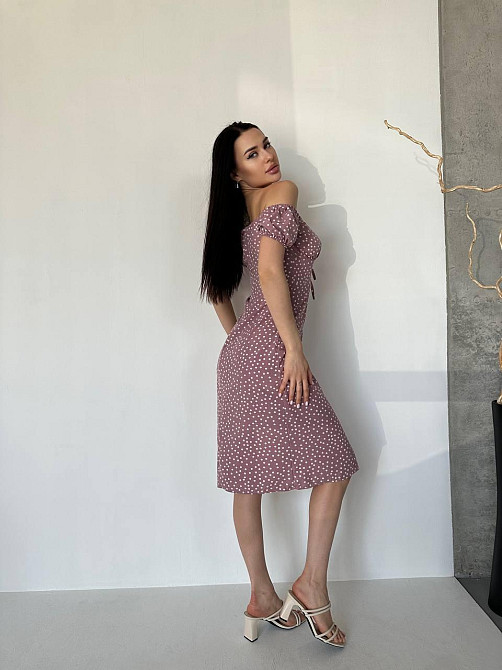 Женское стильное романтичное платье в мелкий горошек софт Пудра, 42/44 Одесса - изображение 3