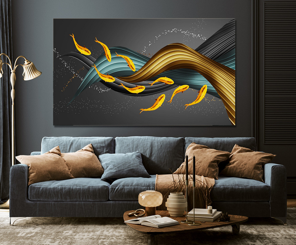 Картина холст у вітальню / спальню Золоті рибки    MLP_44  ( 60х30см ) 90х180см Київ - фото 3