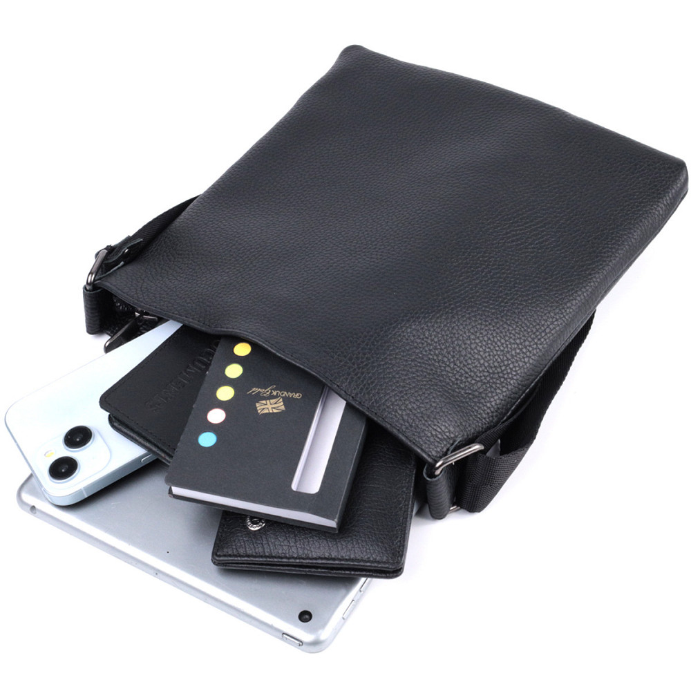 Тонкая сумка для мужчин через плечо из натуральной кожи Черная (SHVIGEL) Киев - изображение 2