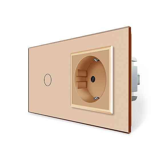 Розумний сенсорний EC вимикач 1 сенсор 1 розетка Livolo золото скло (VL-M7FC1Z2/FCTC16A-2AP) Коломия