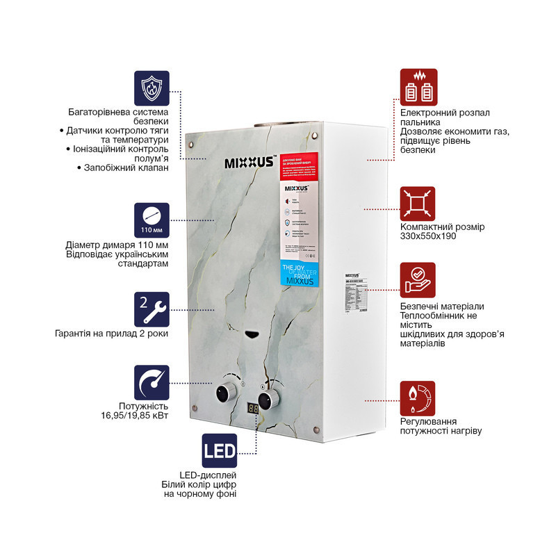 Газова колонка MIXXUS GWH-0510 BASIC GLASS димохідна 10 л/хв    ( WH0026 ) 28067 Харків - фото 5