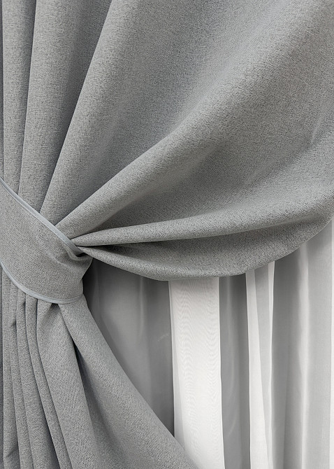 Комплект штор на люверсах VR-Textil Блэкаут двусторонний ASHEN NIGHT № 1845ш Серый 150х270 см 2 шт (37-0286) Киев - изображение 5