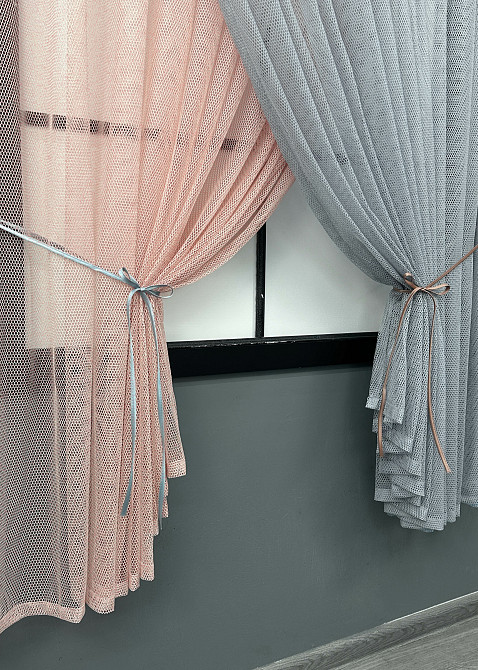 Кухонные шторки VR-Textil № 101к с подвязками Пудровый с серым 330х170 см (52-1216) Киев - изображение 3