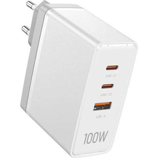 Зарядний пристрій 3xUSB 100W GaN (2хUSB-C+USB-A) білий Vention (FEGW0-EU) Киев - изображение 1