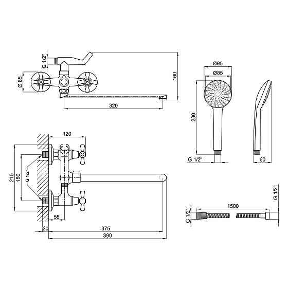 Смеситель для ванны Lidz Lamb 140 с поворотным изливом двухвентильный (c душевым гарнитуром) LDLAM140CRM22144 Chrome Киев