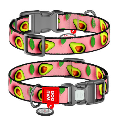 Ошейник для животных WAUDOG Nylon с QR паспортом "Авокадо на розовом" пластиковый фастекс XL (283-4051) Винница - изображение 1