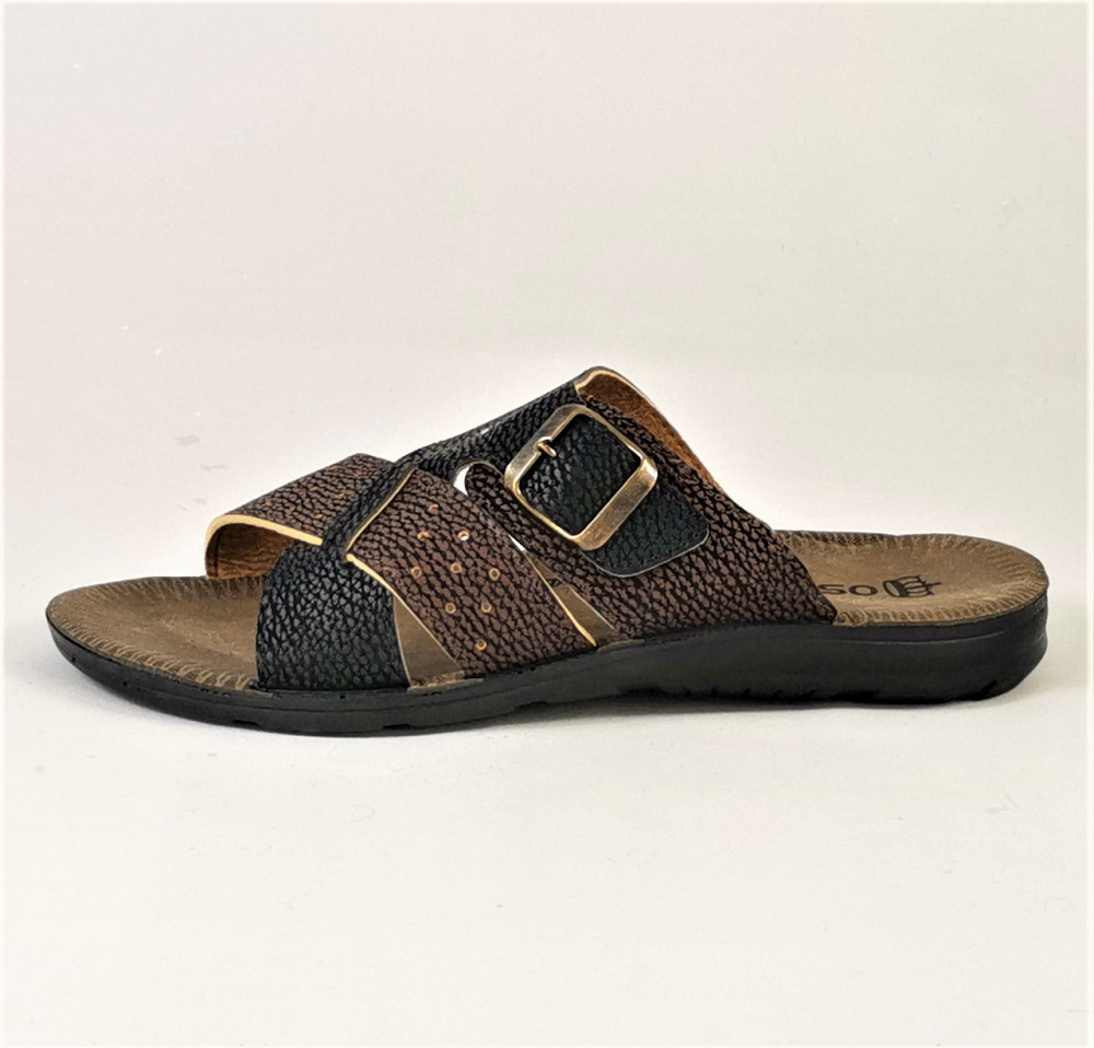 Мужские Шлёпанцы Тапочки Сланцы Чёрные с Коричневым Кожаные (размеры: 41,42,43,44) Днепр - изображение 3