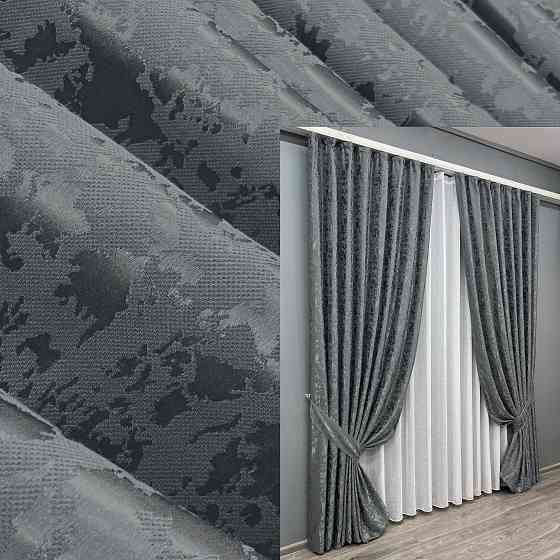 Комплект готових штор VR-Textil Льон мармур Pavliani ХО № 1262ш Графітовий 100х270 см 2 шт (31-0011) Київ