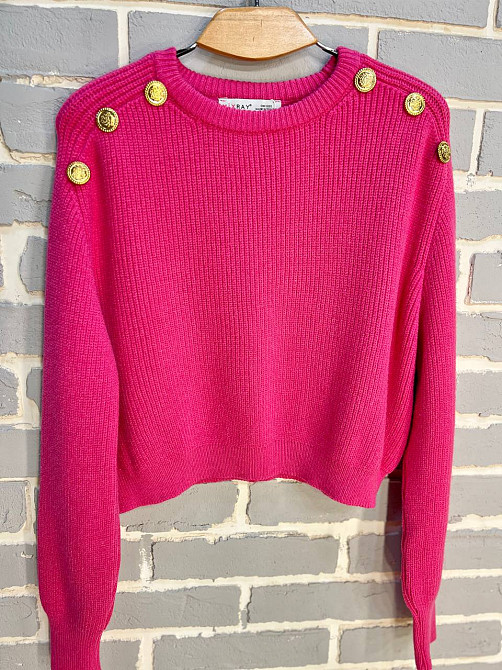 Свитер женский MIX RAY 6733 золотые пуговицы на плечах укороченный свободный, малиновий, one size Киев - изображение 16