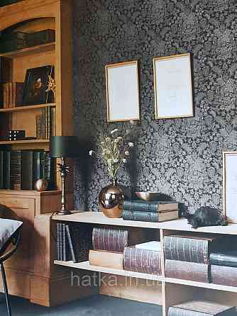 Шпалери флізелінові еко Casadeco Five o'clock 0.53х10 квіти листя сірі з сріблом на чорному під тканина гобелен Київ