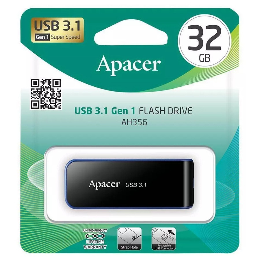 Флеш-накопичувач Apacer USB 3.2 Gen 1 AH356  32GB Black Київ - фото 1