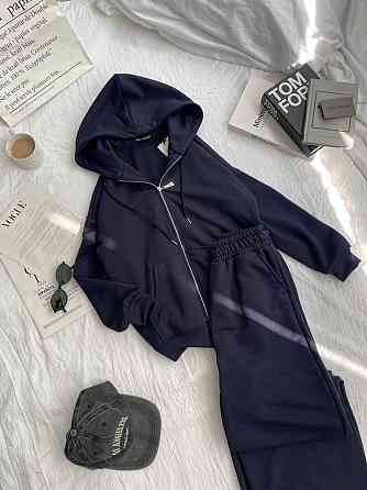 Женский прогулочный оверсайз костюм: кофта на молнии и штаны турецкая трехнить петля Темно-синий Одесса