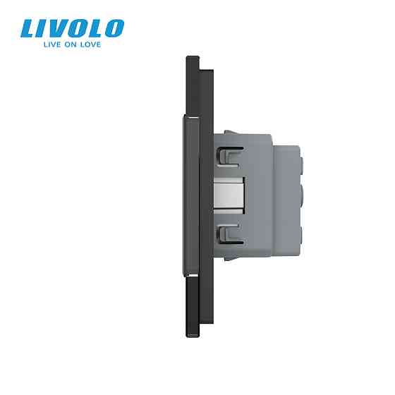 LIVOLO П’ятимісна електрична розетка з заземленням LIVOLO, чорна, скляна матова рамка, шторки, Коломыя