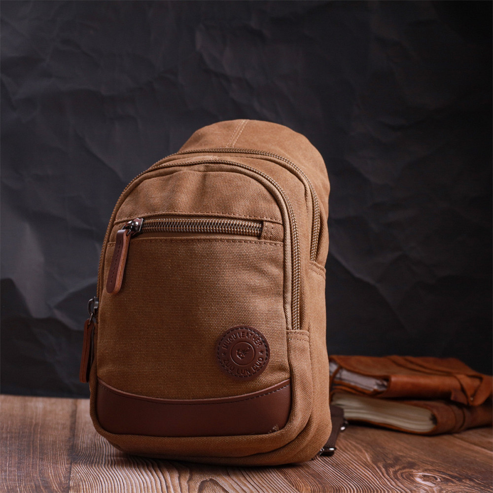 Оригінальна сумка для чоловіків через плече з ущільненою спинкою Vintagе 22177 Коричневий Київ - фото 9