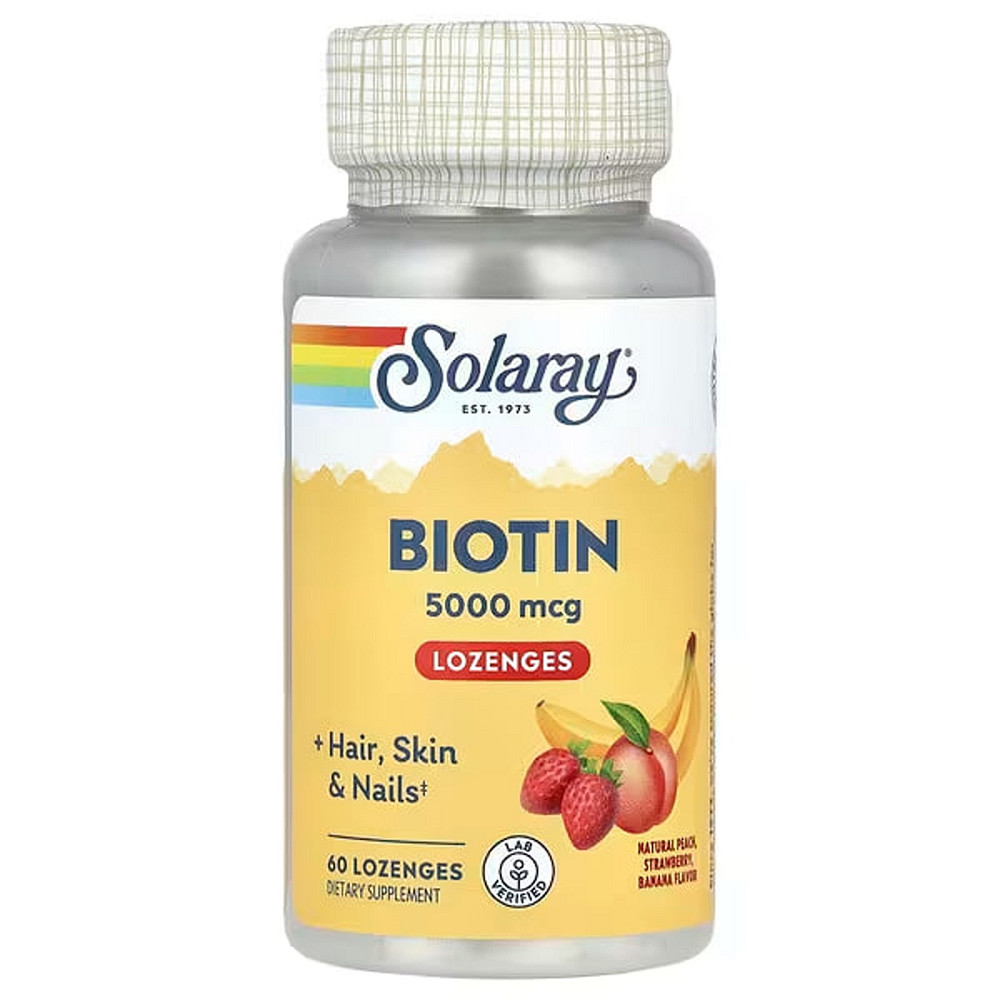 Биотин (Biotin) 5000 мкг со вкусом персика, клубники и банана 60 леденцов Київ - фото 1