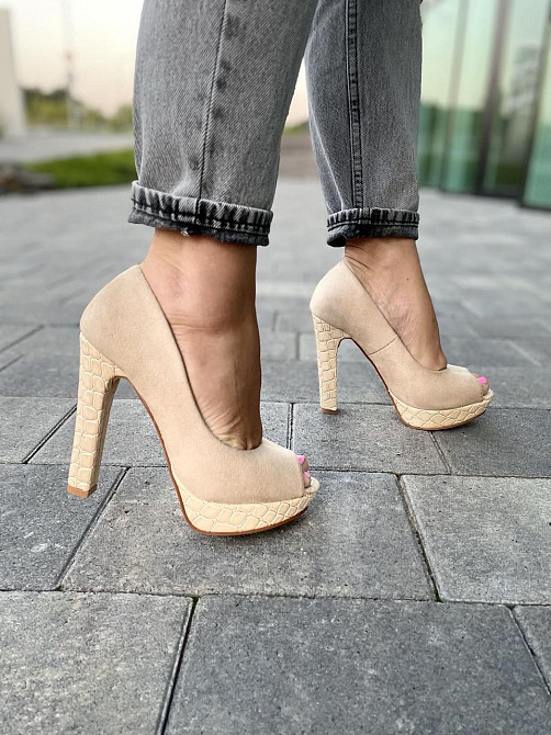 Туфлі жіночі F335 бежеві екозамша каблук 11 см (2553) Коломыя - изображение 8