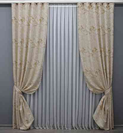 Комплект готовых штор VR-Textil Жаккард Мрамор Al3 № 1595ш Айвори с бежевым 145х270 см 2 шт (33-0459) Киев