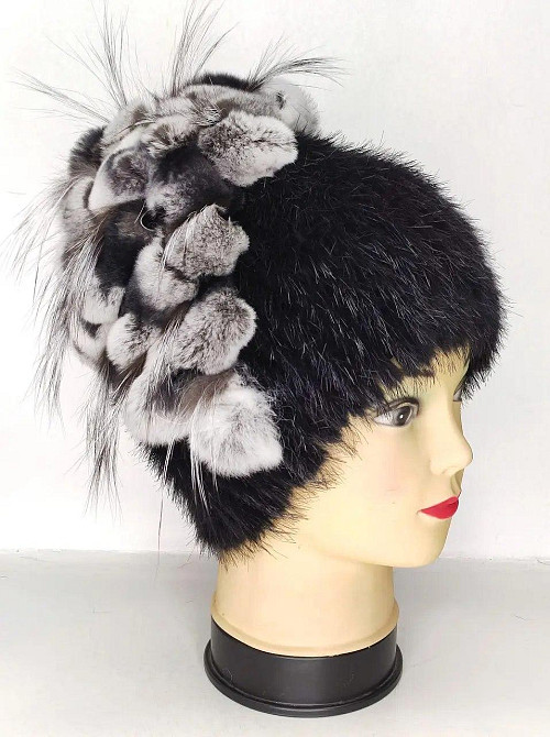 Шапка зимняя меховая женская водопад Милена Черный Харьков - изображение 9