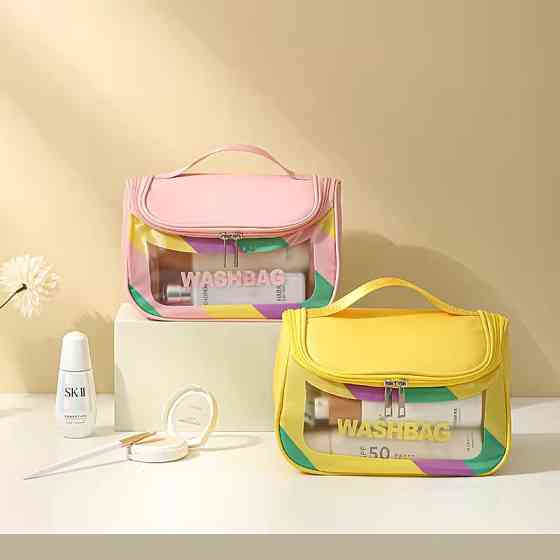 Косметичка женская прозрачная, для ванных пренадлежностей, дорожная, водонепроницаемая, желтая Каменец-Подольский