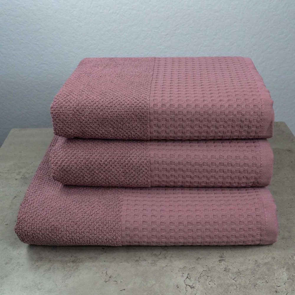 Комплект махровых полотенец Вафельный Бордюр 3шт GM Textile 50х90см, 50х90см, 70х140см 500г/м2 (Виноград) Сумы - изображение 1