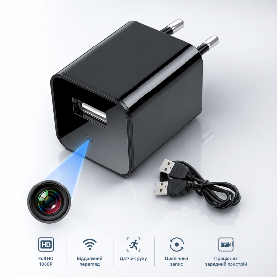 Мини-камера WiFi в USB-зарядном устройстве Full HD 1080P: беспроводная скрытая камера с датчиком движения и онлайн-просмотром Киев